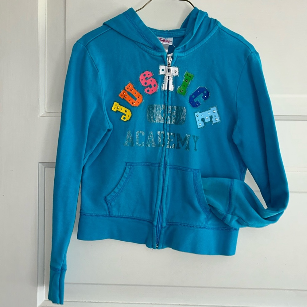 Justice teal zip up hoodie